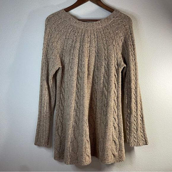 J. JILL Women’s SWING SWEATER OATMEAL Fleck. Small cable knit. Tunic length. - Picture 1 of 9